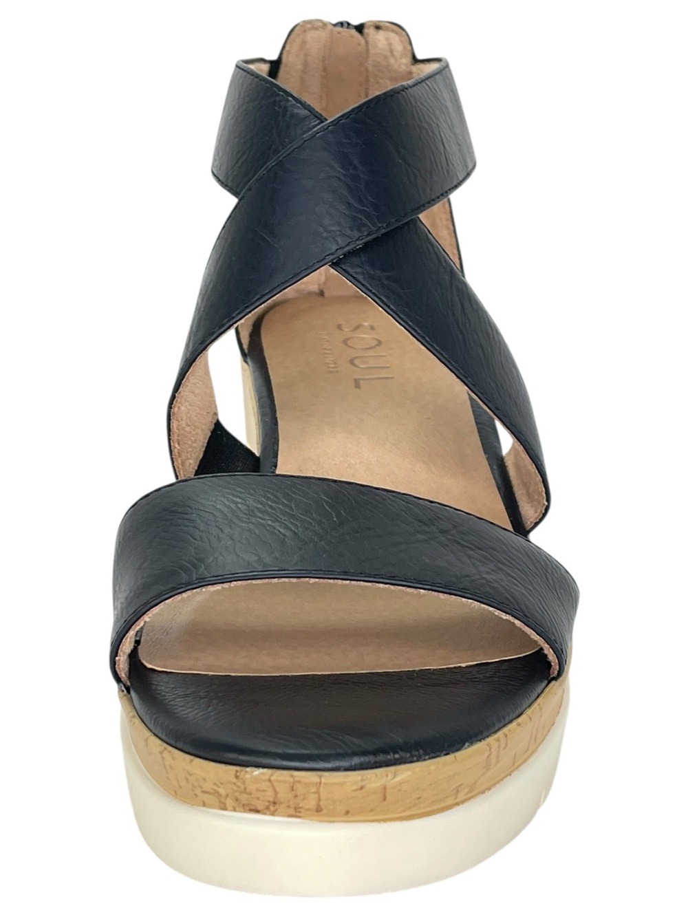 SOUL Naturalizer Goodtimes Black Faux Leather Womens Wedge Sandals Size 9W - Picture 6 of 12